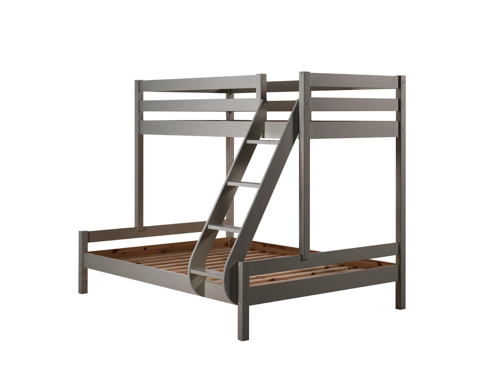 Familienbett Martin 90 x 200 und 140 x 200 cm, mit Leiter in Kiefer massiv grau
