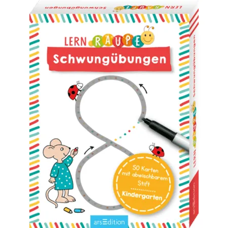 ars Edition Lernraupe – Schwungübungen 50 Karten mit abwischbarem Stift