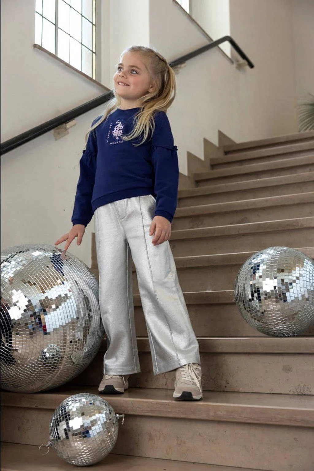 Jubel wide leg casual broek zilver