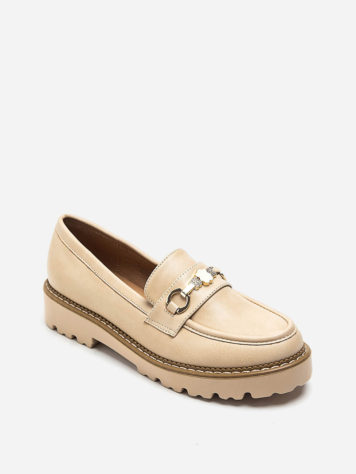 Mocassins avec mors à strass- Beige