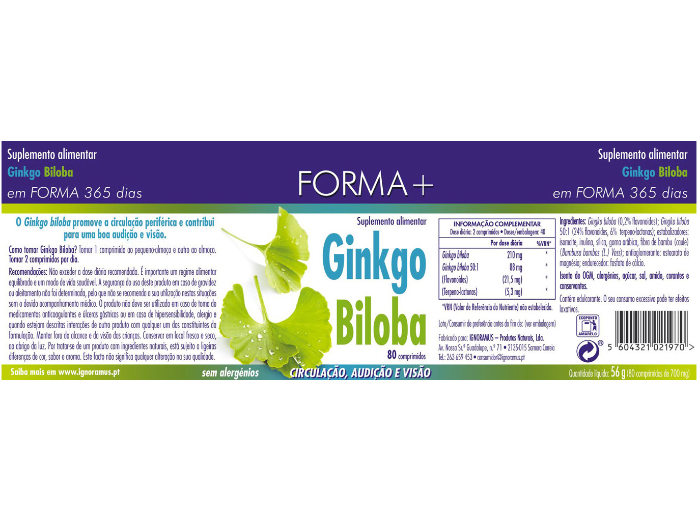 SUPLEMENTO FORMA  GINKGO BILOBA 80 COMP