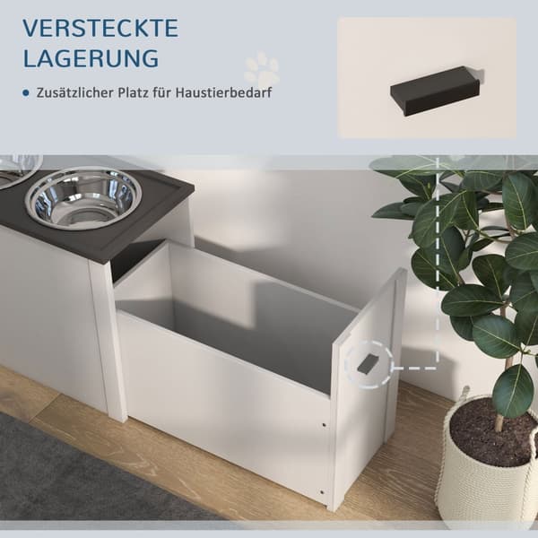 Hundeskål, hundefôringsstasjon med oppbevaringsplass, vannskål, skålstativ med 2 L skåler i rustfritt stål, hundeskålstativ, fôringsskål for store hun