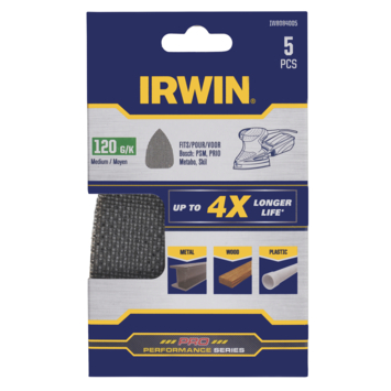 Irwin schuurgaas voor multischuurmachines Bosch PSM, Skil, Lux, Metabo, zelfklevend K120, 5 stuks