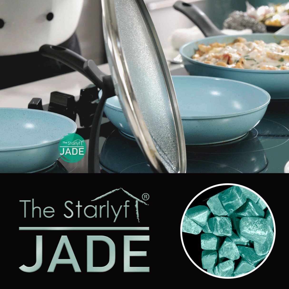 Starlyf® 3er Pfannenset Jade - Beschichtung - mit Glasdeckel Jade Pan Set