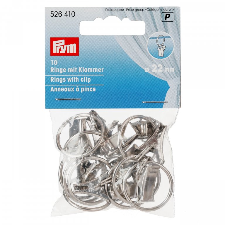 Prym Metall Gardinenringe mit Klammer, Set