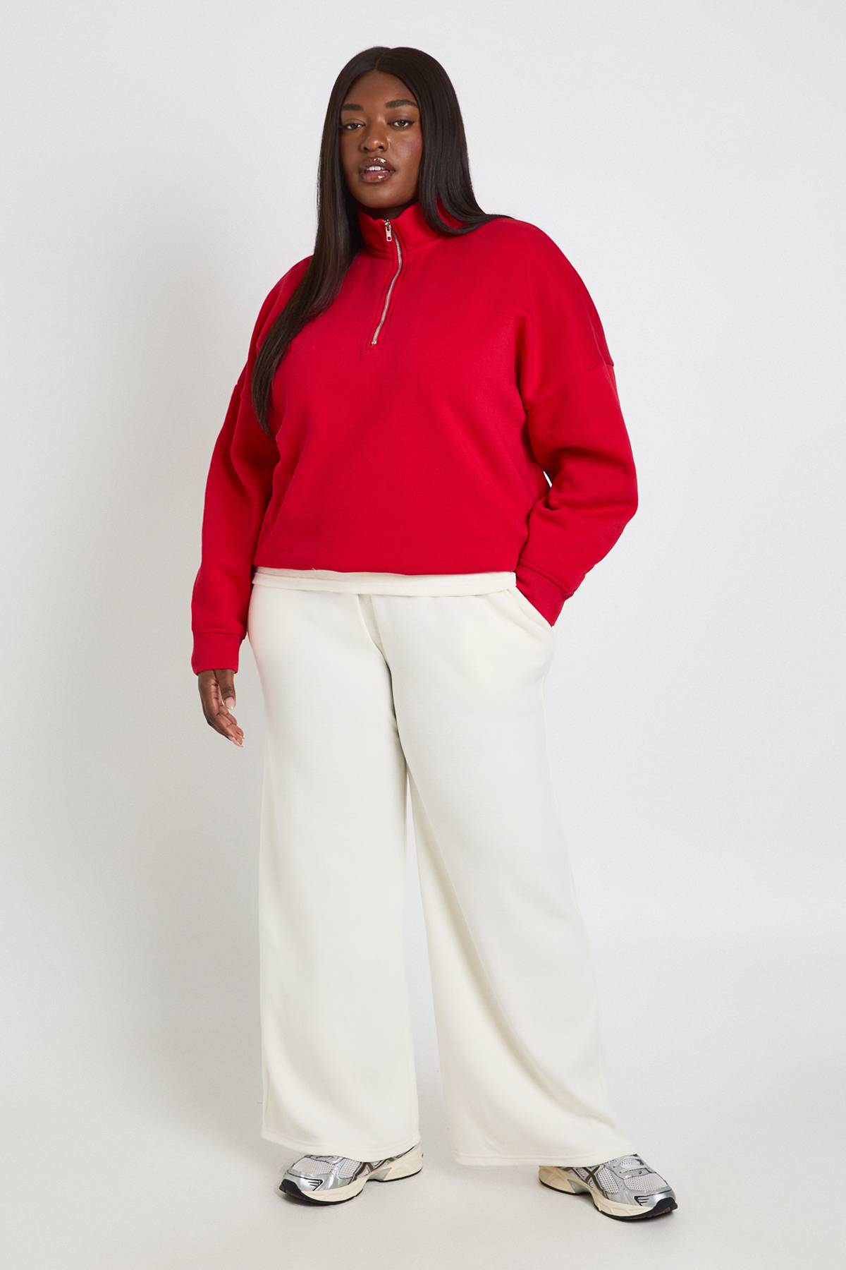 boohoo Sweat-shirt Grande Taille Demi-zip Oversize