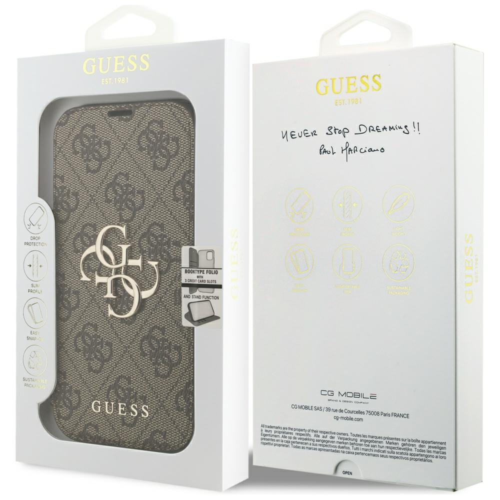 iPhone 17 Pro Leder Tasche Book 4G Metal Logo (GUBKP17L4GMGBR) - Braun