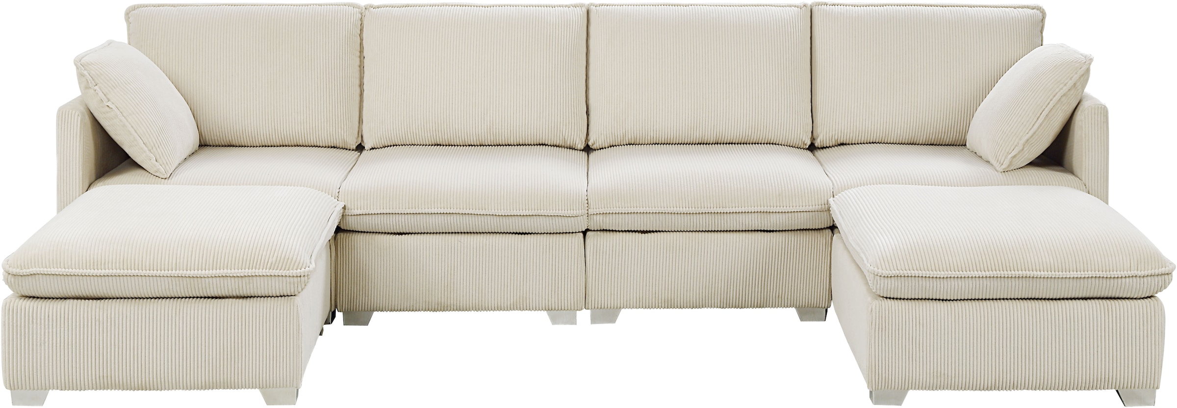 ATLANTIC home collection Wohnlandschaft modularer 4-Sitzer mit 2 Hockern, weicher Cordbezug