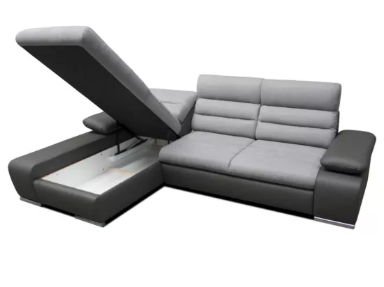 Canapé d'angle convertible en tissu et simili MIRABEAU - Bicolore gris/anthracite - Angle gauche