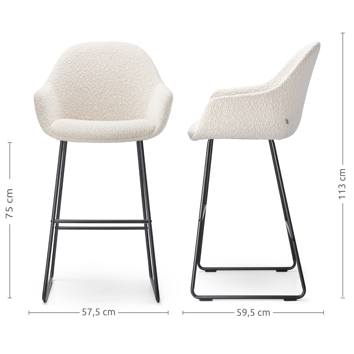 Barkruk Nino-Mae bouclé beige - zwart onderstel - 75 cm