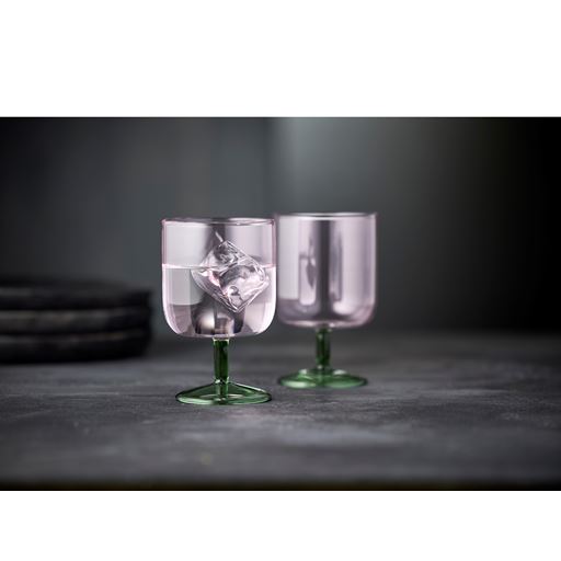 Lyngby Glas Torino 2-pak Vinglas, Pink/ Grøn, 30 cl