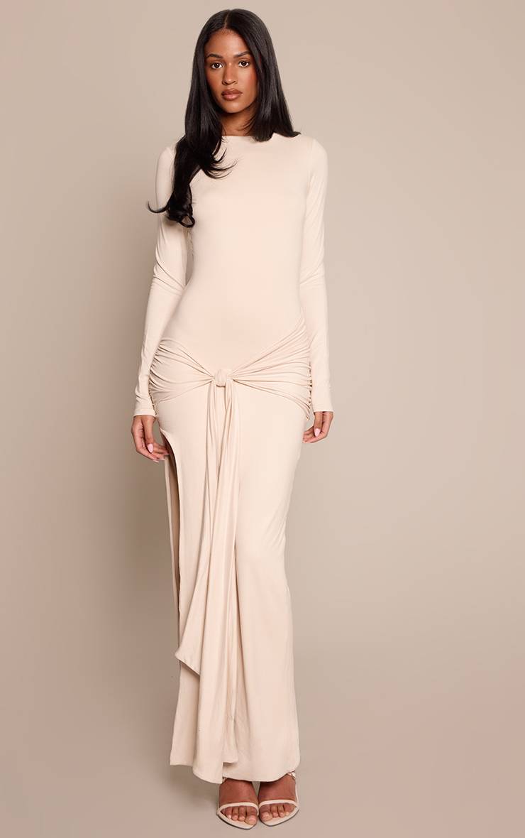 Crème Robe Longue Grande Taille À Col Bateau Toucher Doux Avec Détail Cache-cœur