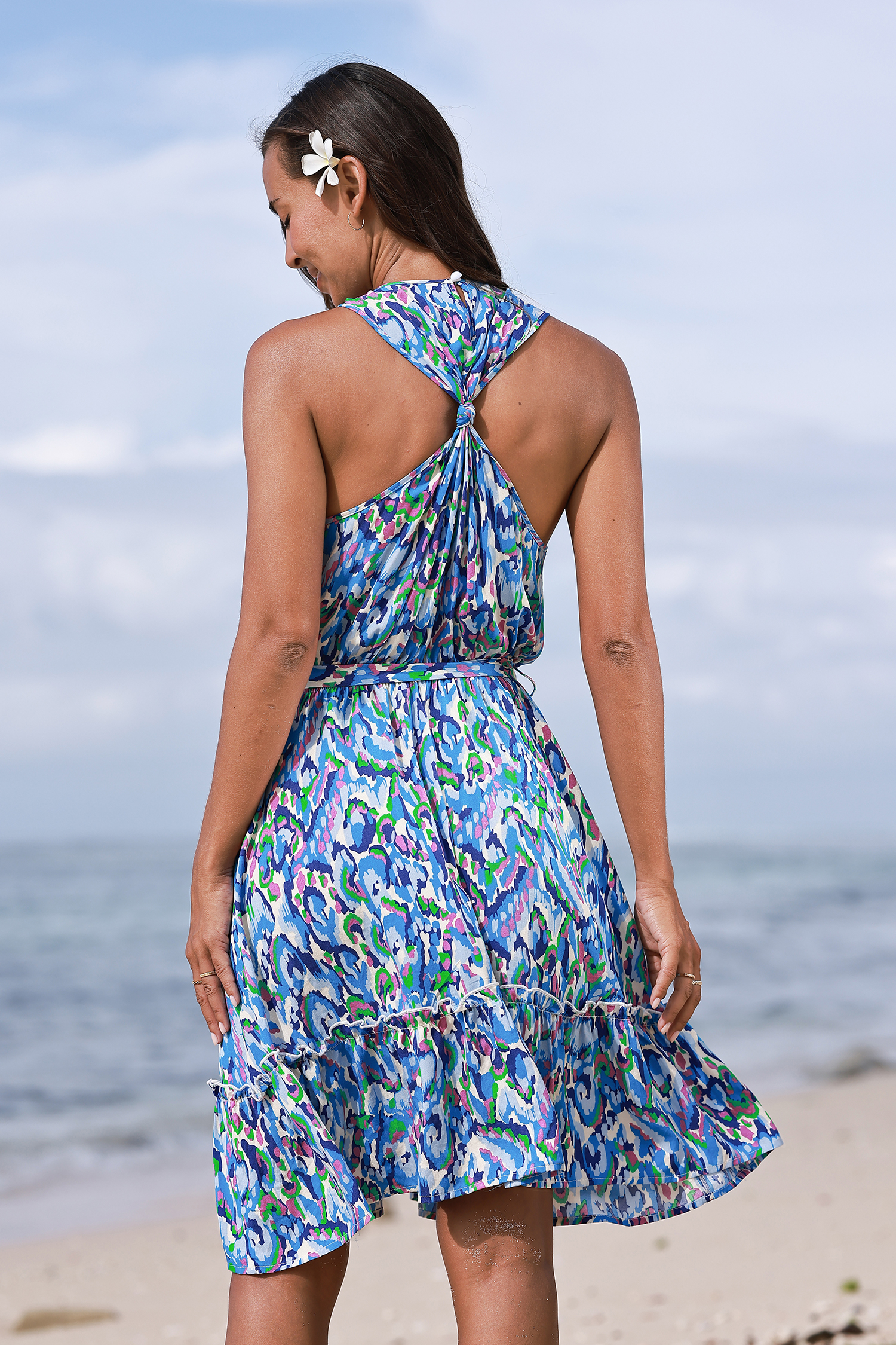 Robe mini avec ceinture et imprimé aquarelle