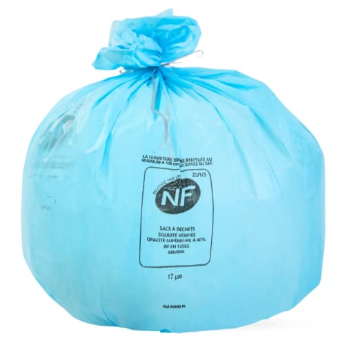 Sac plastique PE HD 50L bleu 17µm NF Jet'Sac