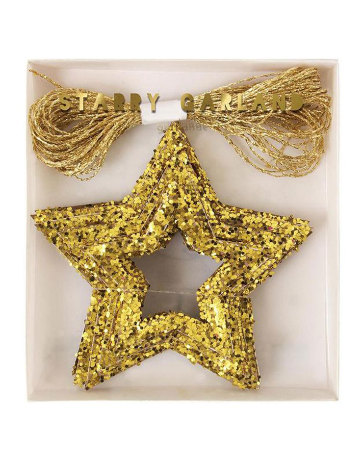Girlande GOLD STAR (4m) mit Glitzer in gold