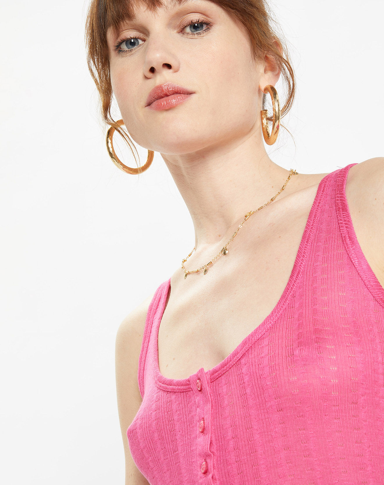 Galeries Lafayette Débardeur en Maille Nuage finement ajouré rose