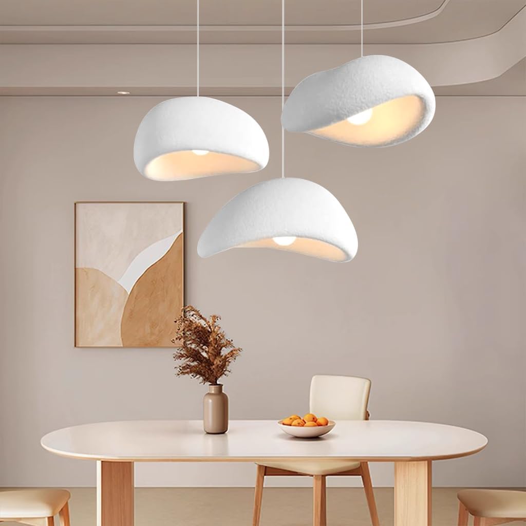 Wabi Sabi Pendelleuchte E27 Moderne Hängeleuchte 3 Flammig Weiß Unregelmäßiges Design Höhenverstellbar Für Esstisch Wohnzimmer Esszimmer Schlafzimmer Küche Café Inselbeleuchtung Kronleuchter(A)