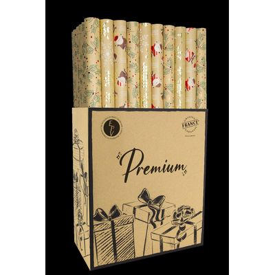 Assortiment rouleaux Papier Cadeau Kraft Or Noël 0.70cm x 2m