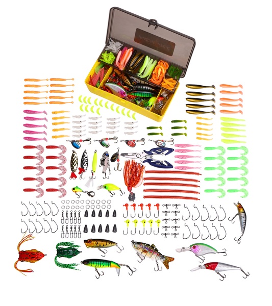 Coffret multi-leurres Fish4All durs, souples et métalliques avec pince (212pcs)