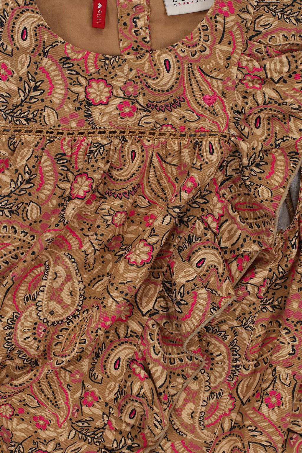 LOOXS top met paisleyprint en ruches bruin/roze