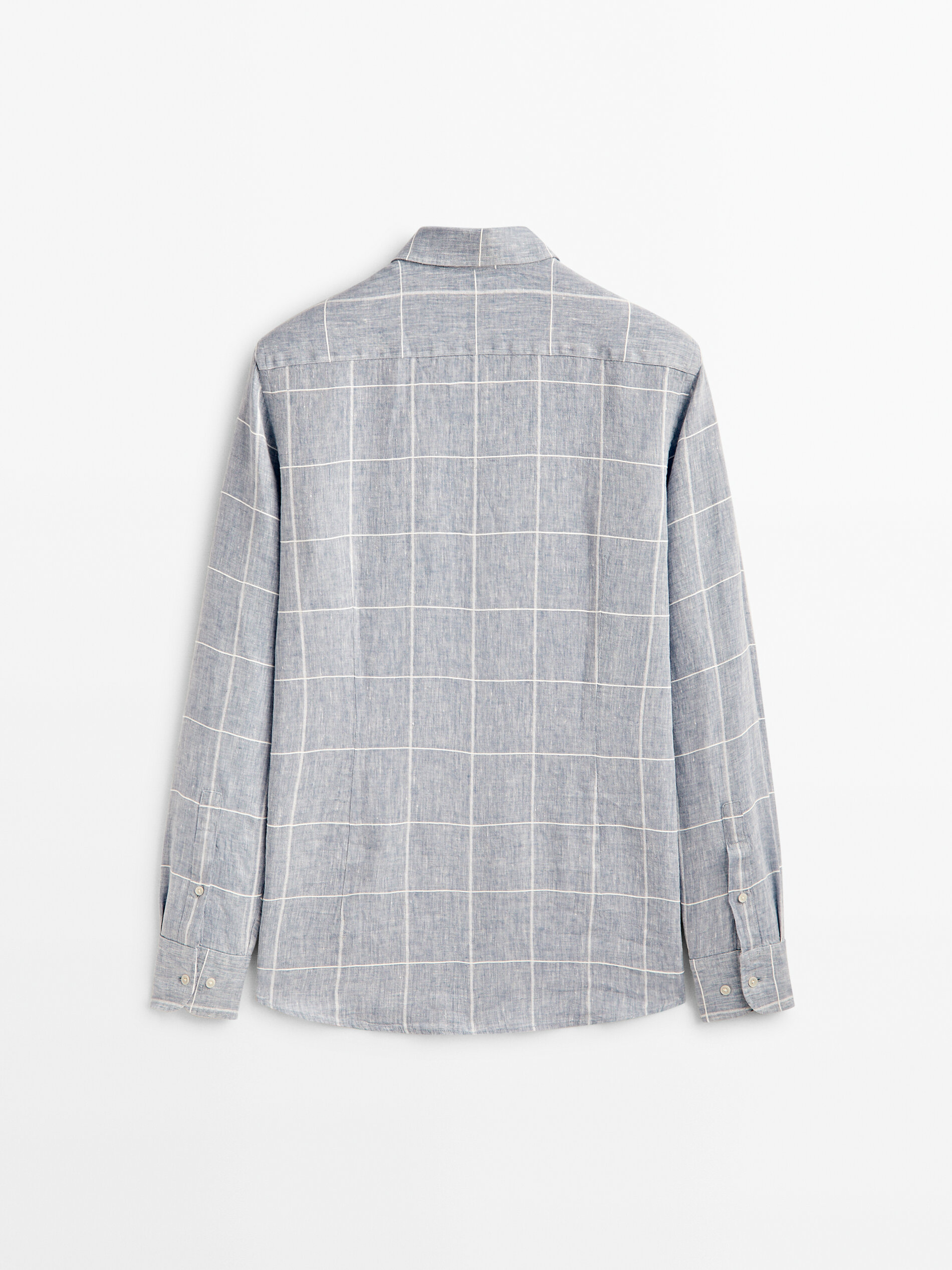Camisa quadrada de linho misto slim fit - AZUL CLARO