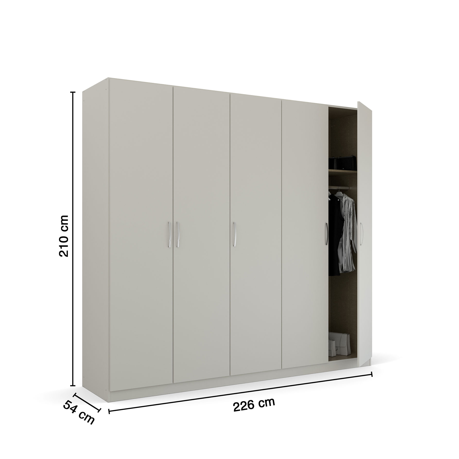 Drehtürenschrank - seidengrau - 5 Türen - 226 cm