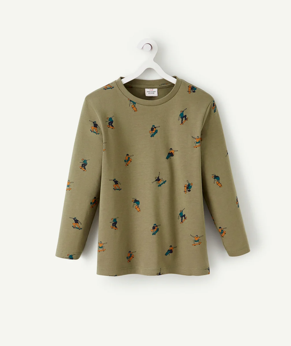 T-SHIRT GARÇON EN COTON BIO KAKI IMPRIMÉ SKATEURS