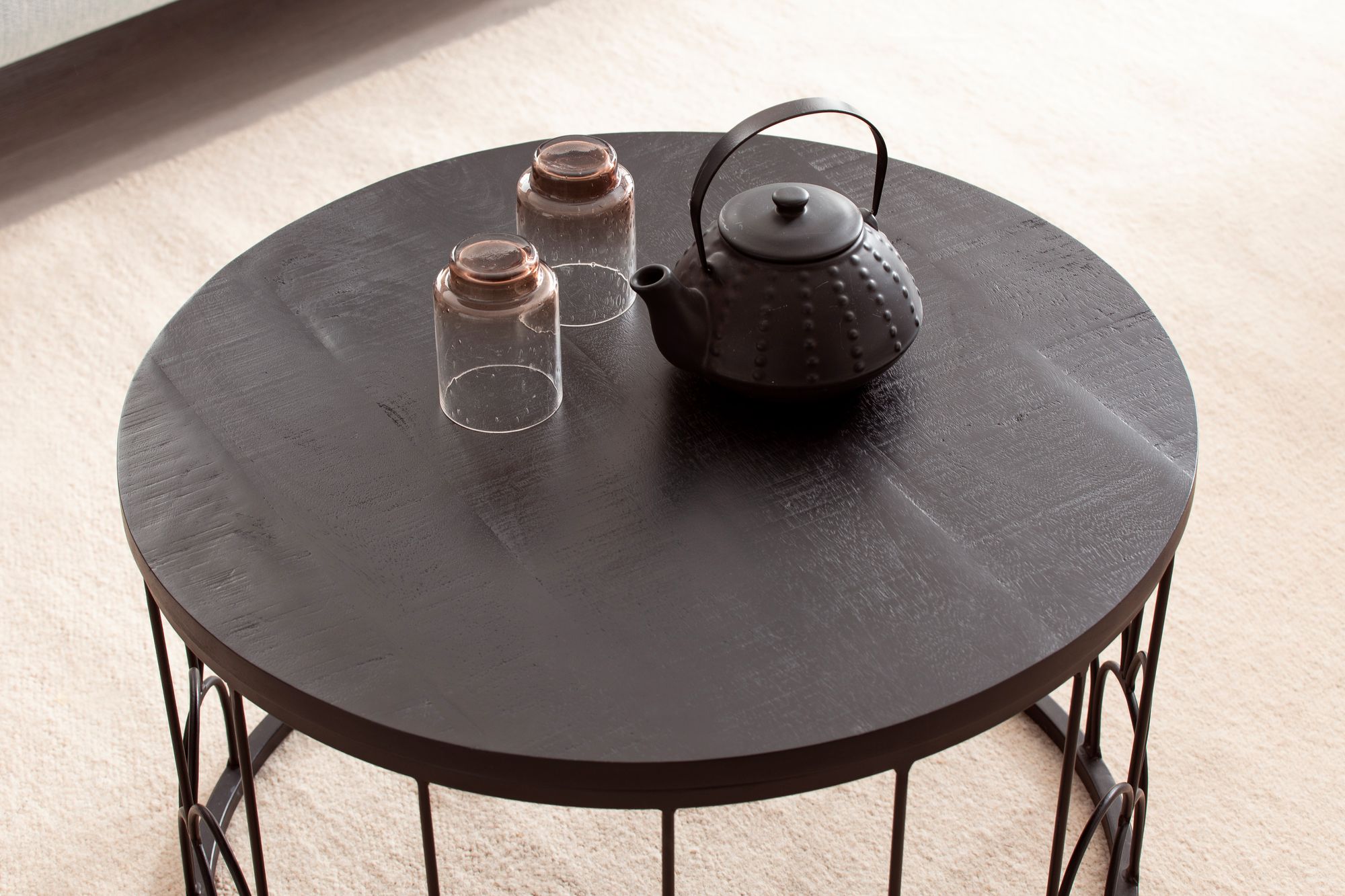 Couchtisch FineBuy Sofatisch 60x60x36cm Massivholz Schwarz Wohnzimmertisch Rund