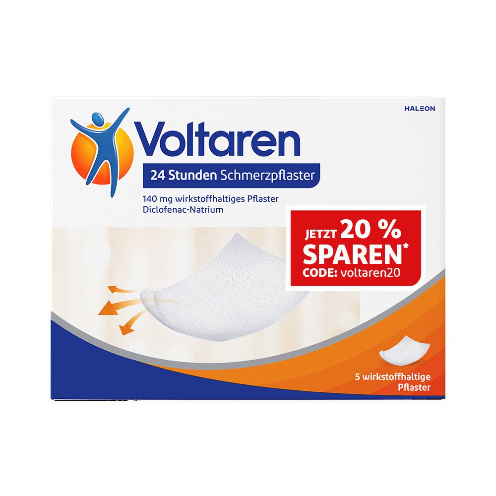 Voltaren 24 Stunden Schmerzpflaster mit Diclofenac bei akuten Muskelschmerzen - Jetzt 20% Rabatt mit dem Code voltaren20 sparen