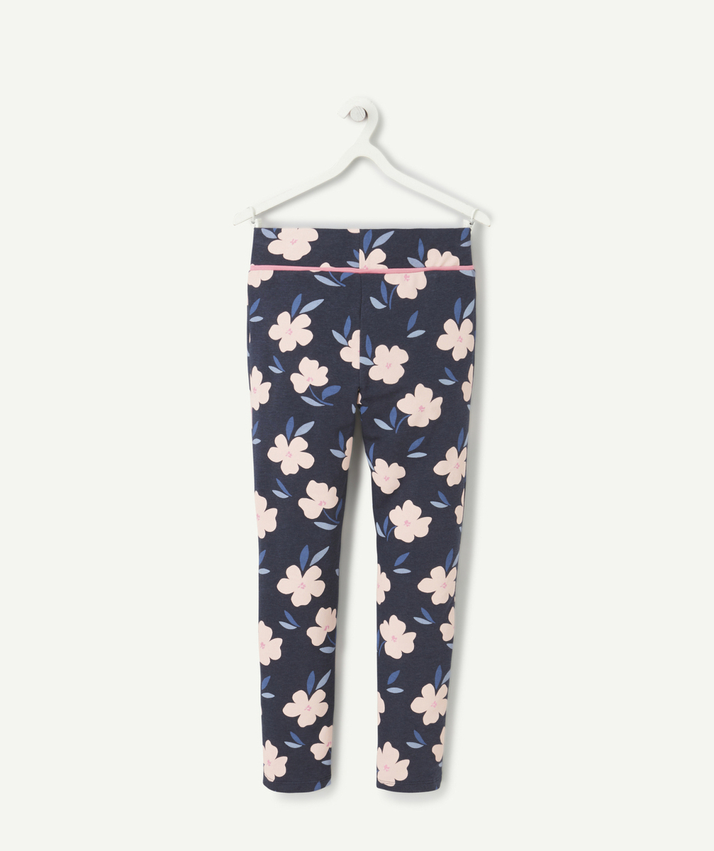 pantalon tregging fille en viscose responsable bleu imprimé fleuri