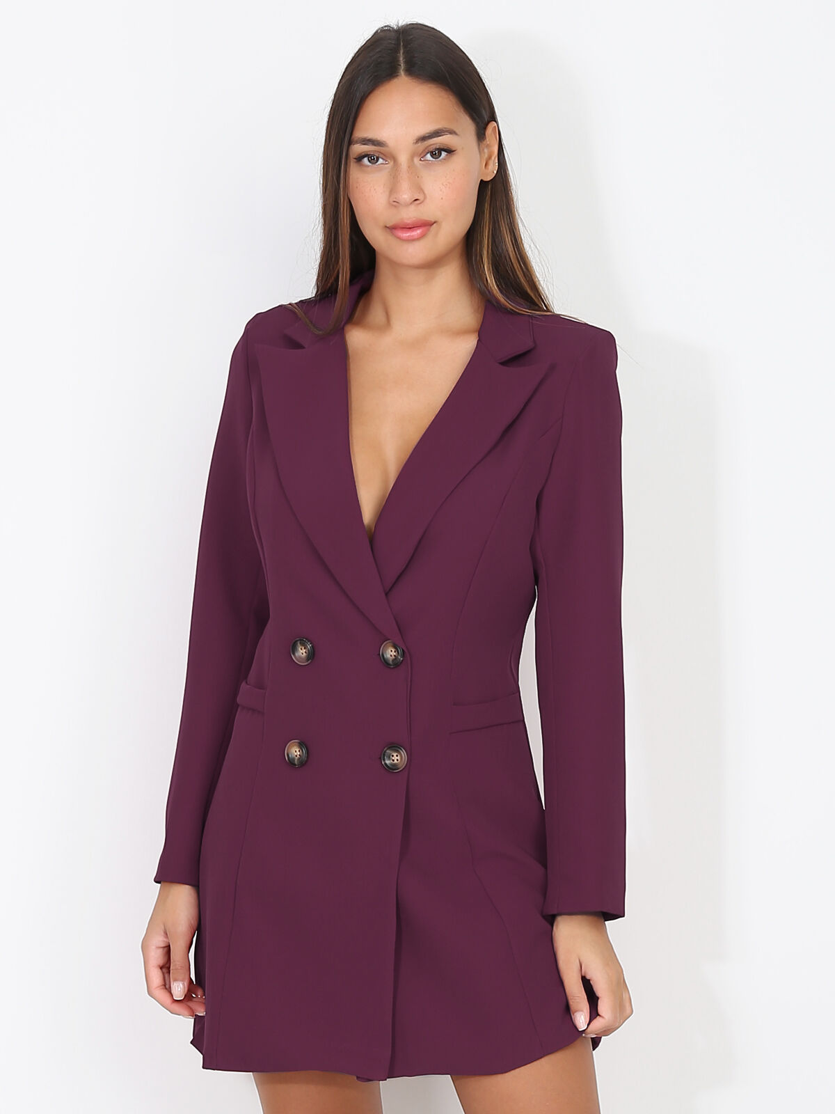Robe blazer cintrée et boutonnée- prune