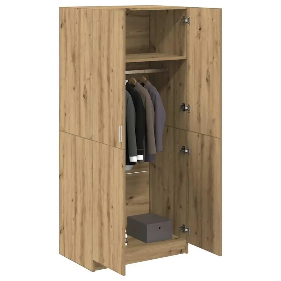 vidaXL - 2-deurs Kledingkast - Bewerkt hout - Artisanaal eiken - 90x52x200 cm