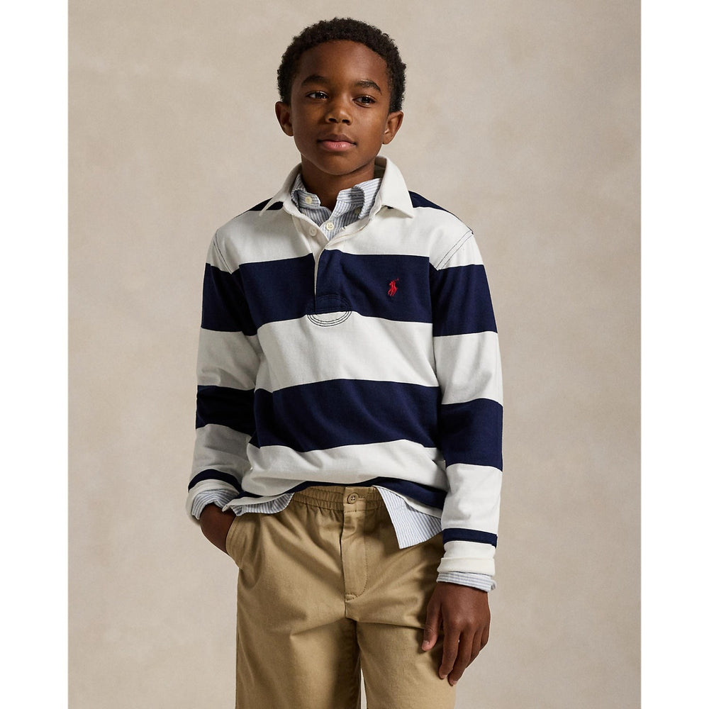 Køb Polo Ralph Lauren White/Cruise Navy Boy Rugby L/S T-Shirt