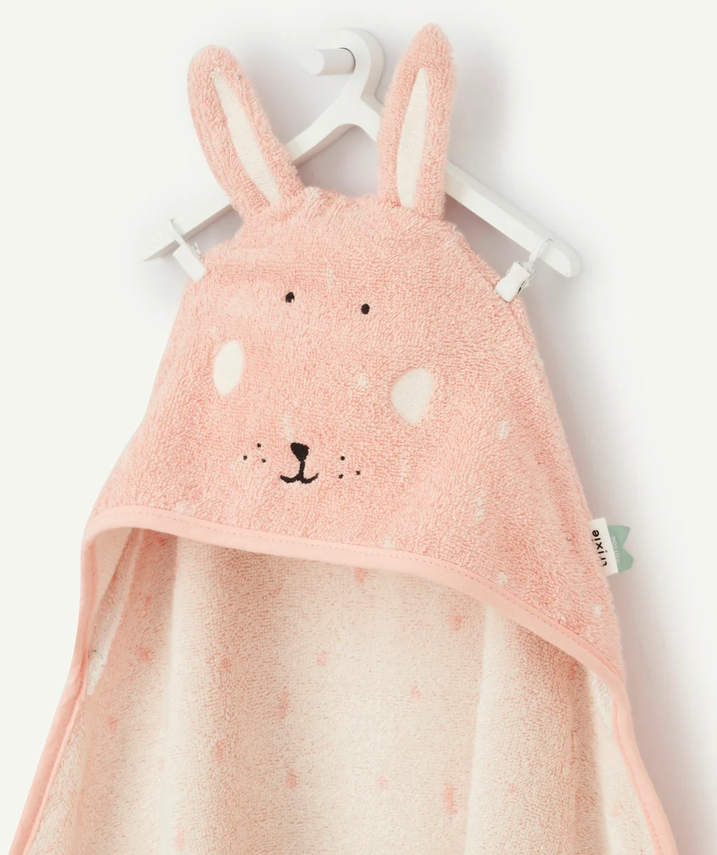 TRIXIECAPE DE BAIN ROSE LAPIN EN COTON BIO BÉBÉ