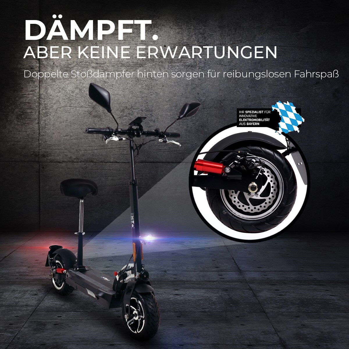 eFlux Lite Six E-Scooter 1000 Watt mit Straßenzulassung, 40 km/h, verstellbarer Sitz, Lithium-Akku