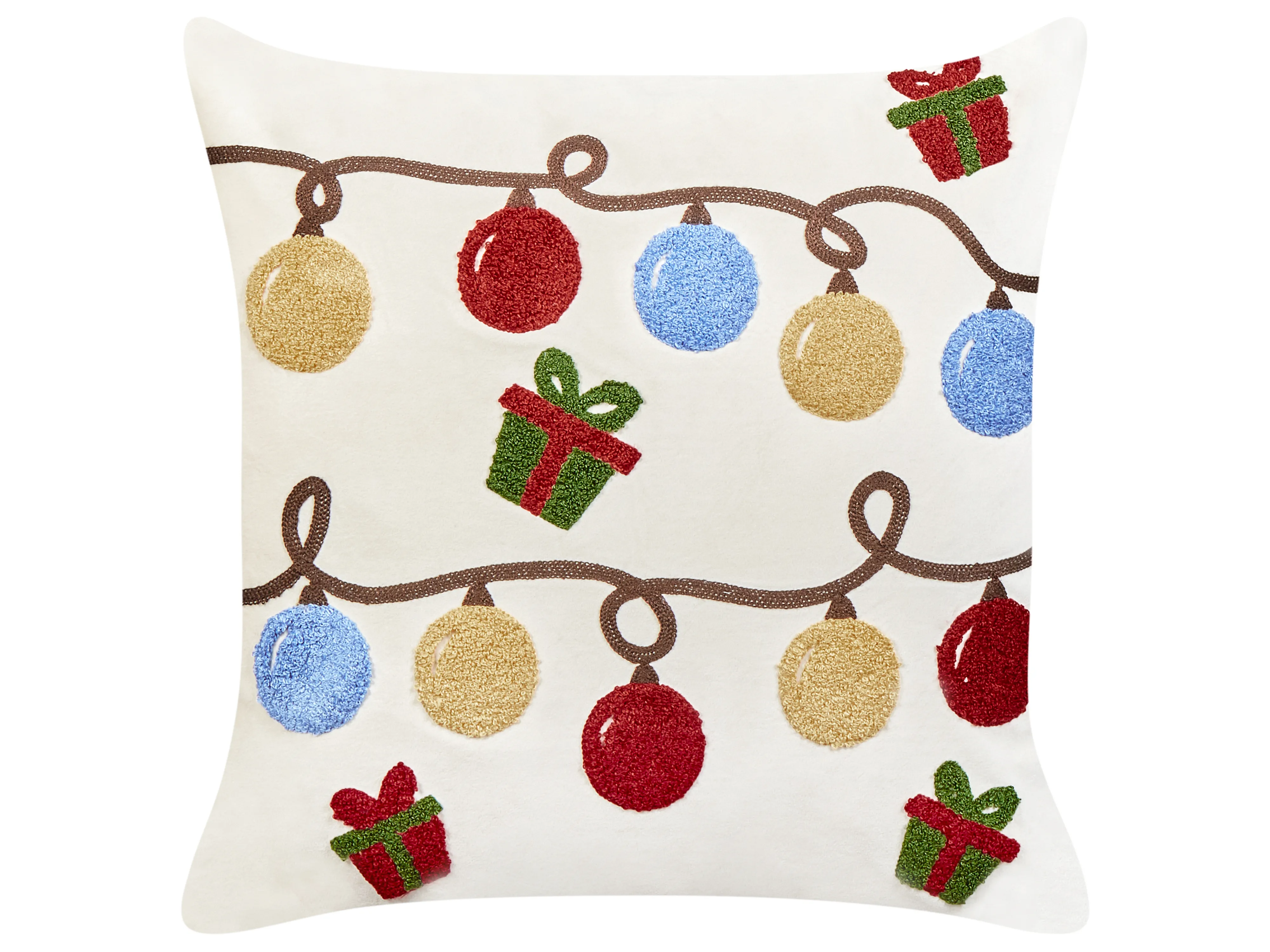 Set van 2 sierkussens PALMIER Fluweel 45 x 45 cm Gebroken wit kerstmotief