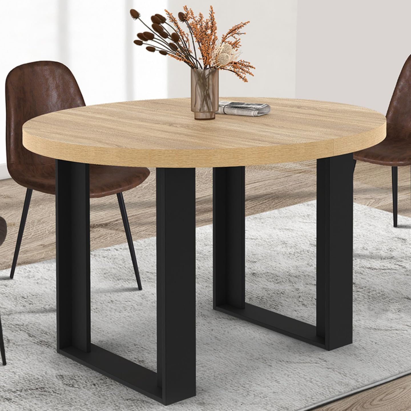 IDMarket - Ausziehbarer runder Esstisch Phoenix 4 Personen Holz und Schwarz 110 cm