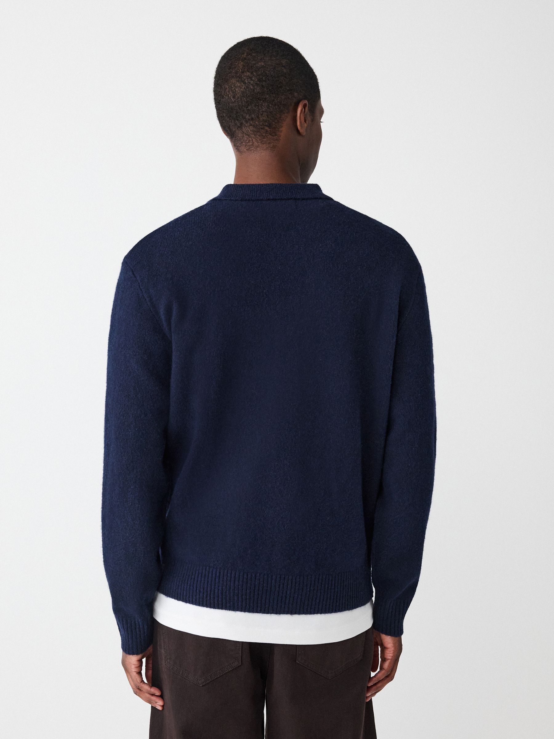 Donkerblauw - Relaxed Fit Cosy Zip Through Collared Cardigan with Wool