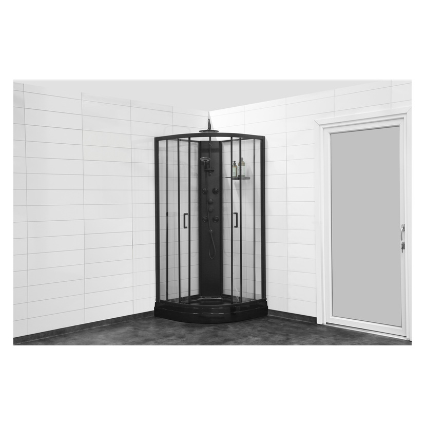 Svart dusjkabinett med takdusj 90x90x225 cm