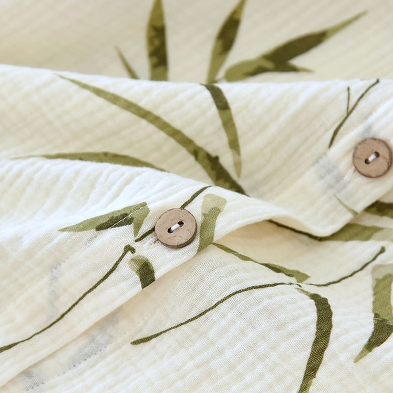 MelMount - Pyjamaset: Lange mouwen ronde hals top met bamboeprint en knoopjes + broek