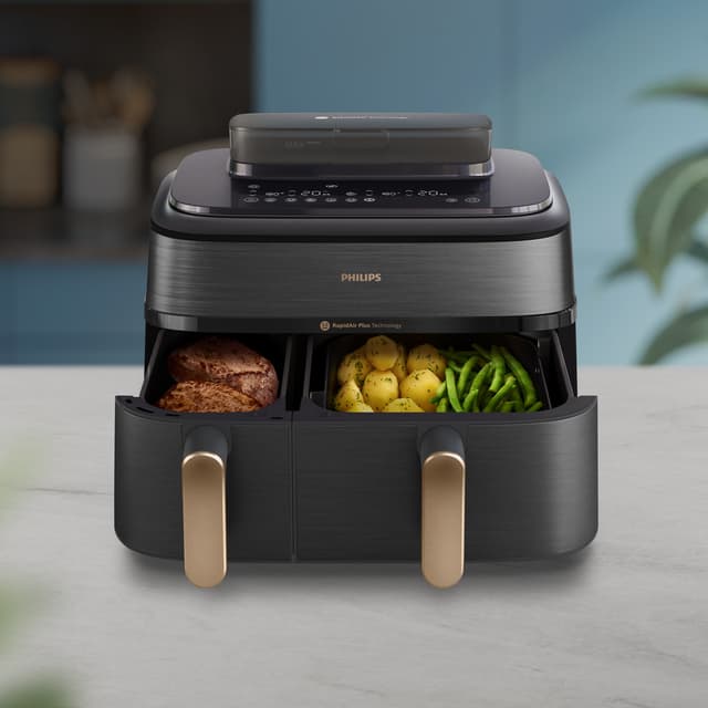 Philips 5000 Series Dual Basket airfryer med damp NA552/00 (sort)