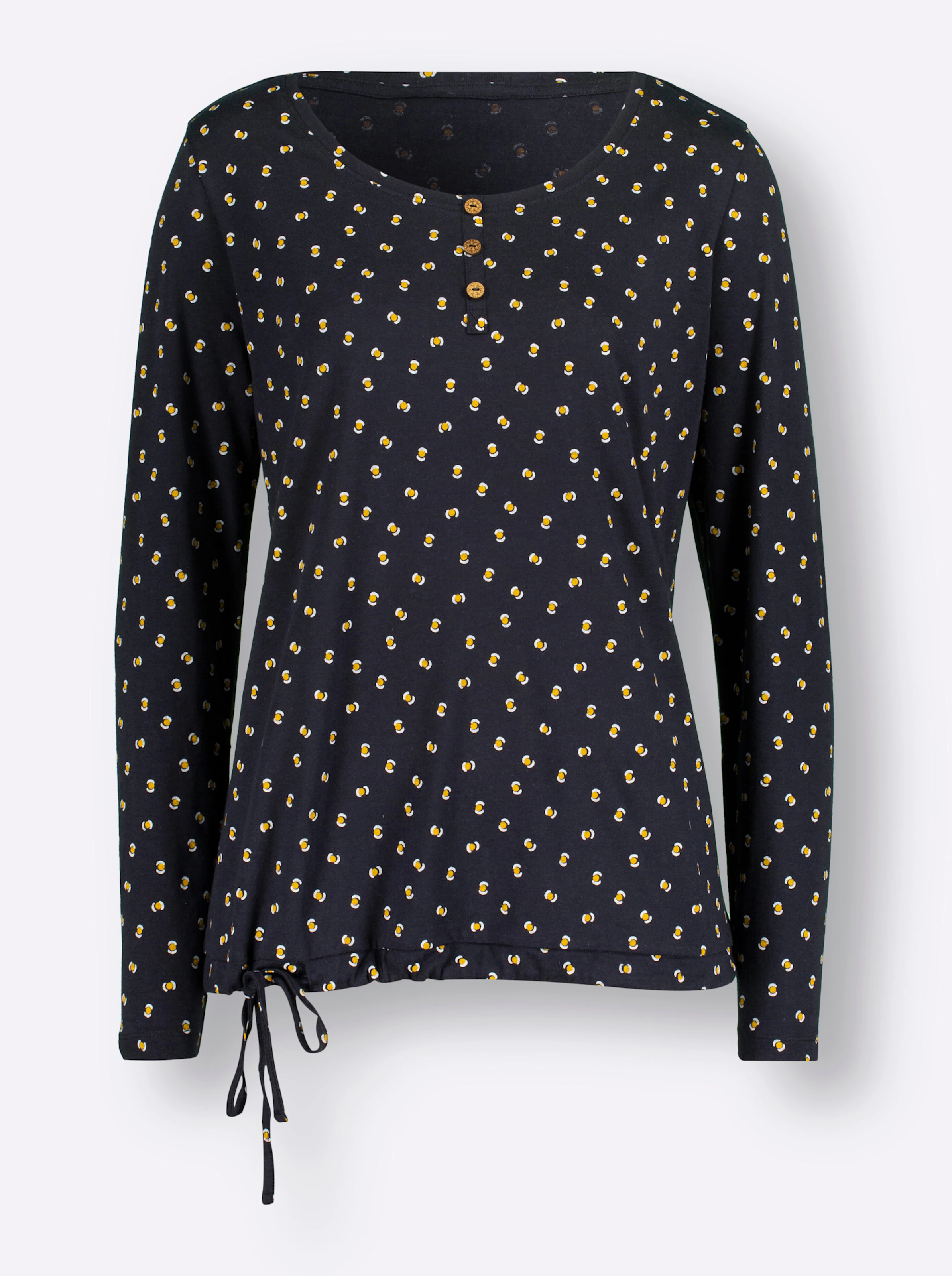 Langarmshirt in marine-ocker-bedruckt