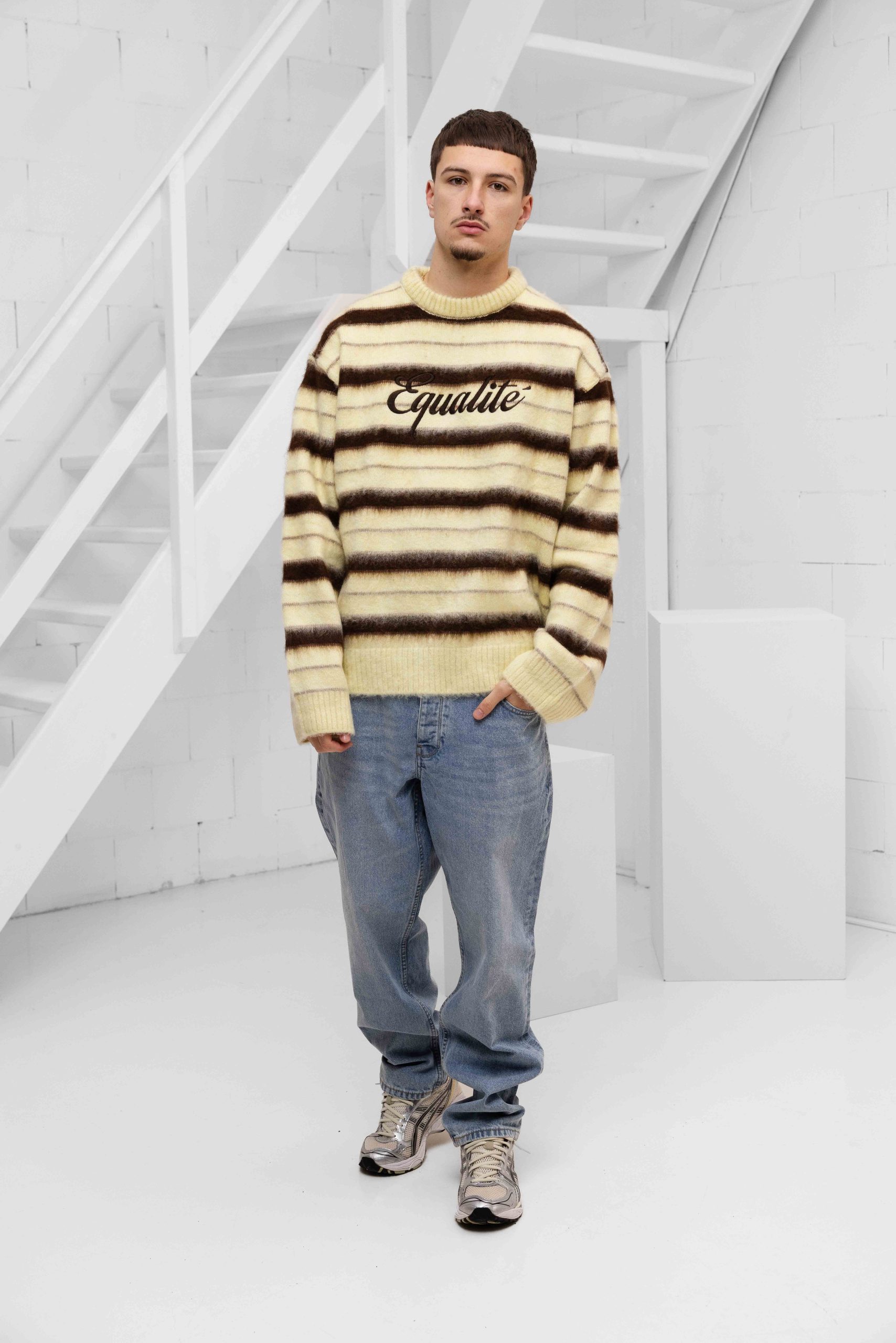 Equalité Stripe Knit Sweater Heren Geel/Bruin