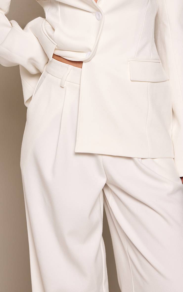 Blanc Pantalon Droit En Tissu Tissé Ajusté Ensemble Coordonné