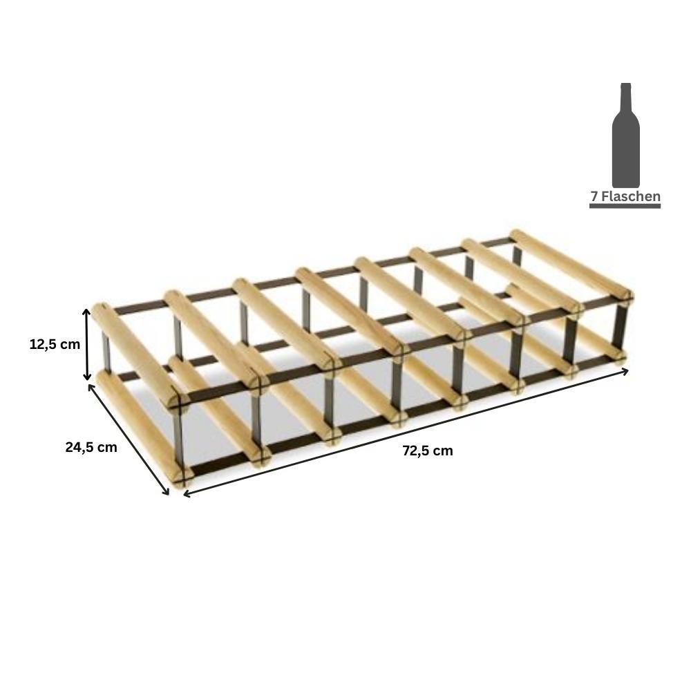 PROREGAL Modulair Wijnrek Vinotega Mod Metaal HxBxD 12,5 x 72,5 x 24,5 cm 7 x 1 Flessen Massief Dennenhout Natuurlijk