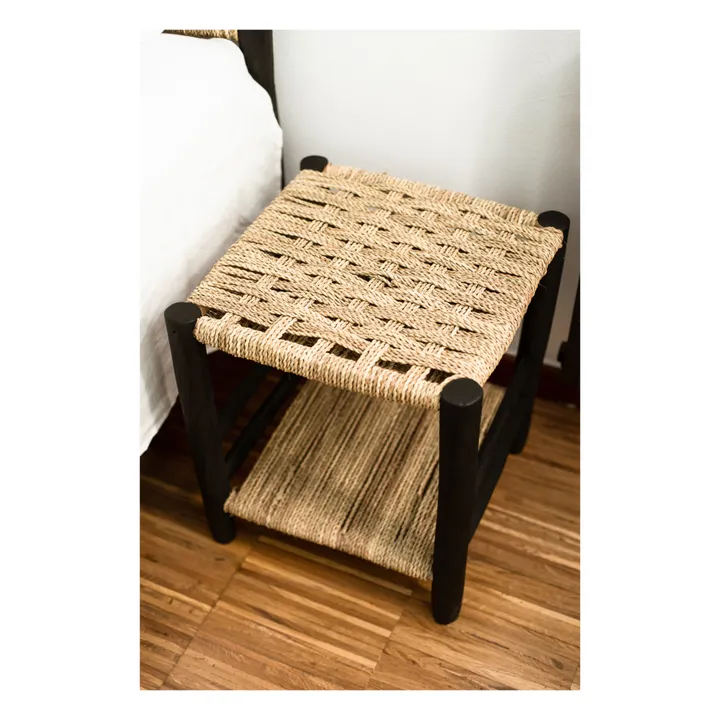 Cosydar Table de nuit en bois peint et palme | Noir