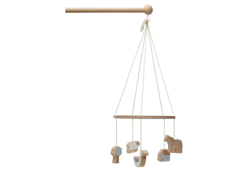 Houten baby mobiel 20x20 cm Farm Biscuit/Ivory