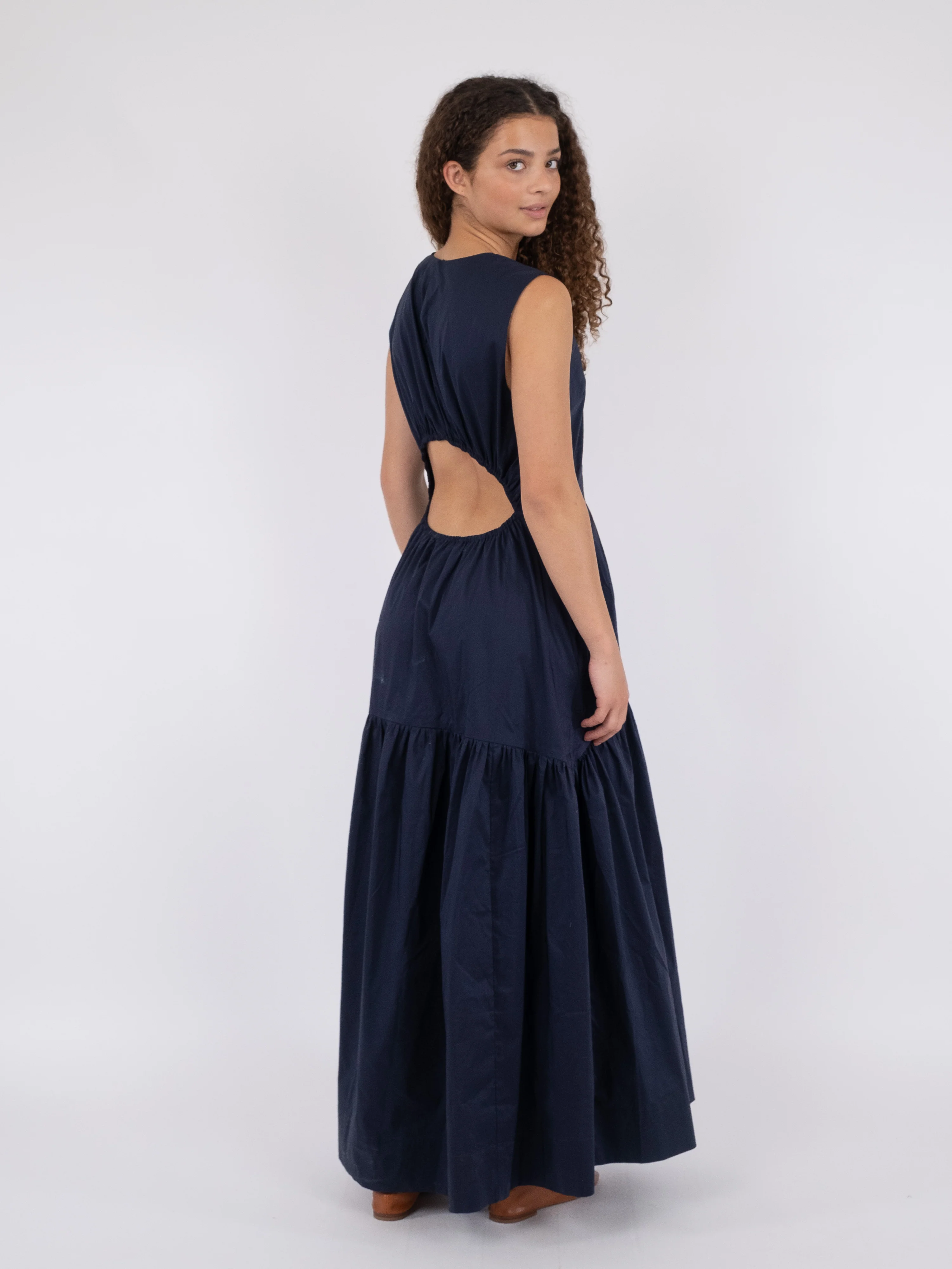 Neo Noir  Eysha Poplin lang kjole - Navy