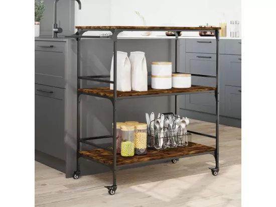 Chariot de cuisine chêne fumé 100,5x50x105 cm bois d'ingénierie