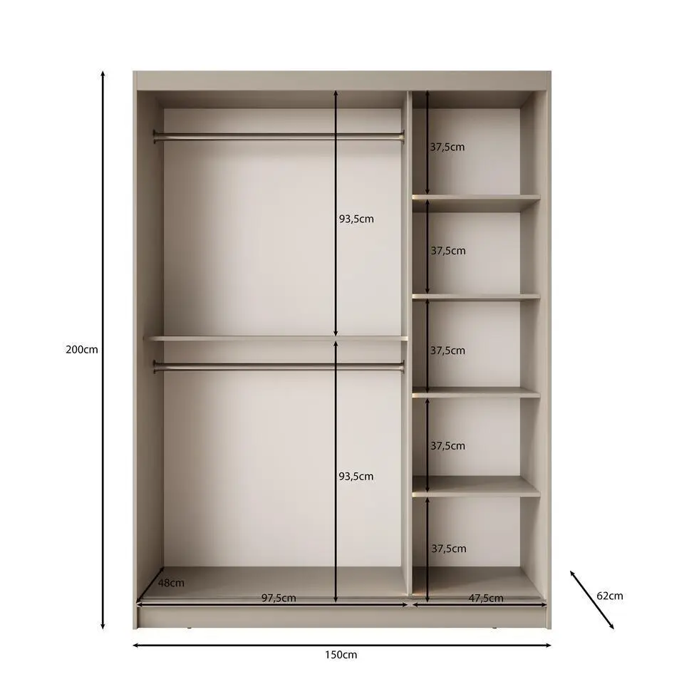 Meubella - Kledingkast Bunaro - Beige - 150 cm
